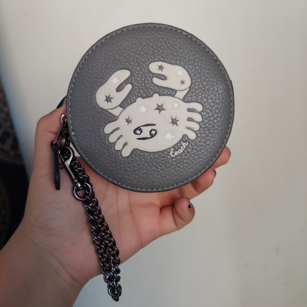 Coach Gray Zodiac Cancer Coin Purse with Crab Design NEW🩶